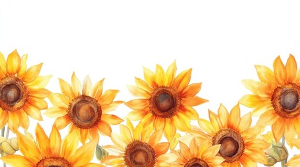 Naklejka premium Watercolor sunflowers border, floral design for background