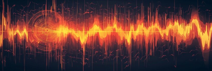 Energetic orange waveform radiating from a central point.