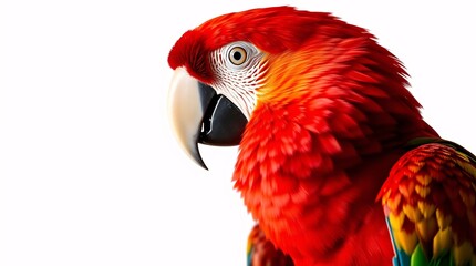 Fototapeta premium Scarlet Macaw Parrot in Profile - High-Resolution Stock Photo with Detailed Plumage and Dramatic Lighting