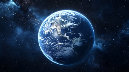 Vibrant view of Earth from space showcasing its majestic oceans and continents against a backdrop of stars