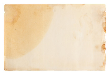 Old yellowed stained book page isolated textured background