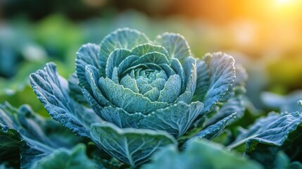 Obraz premium Stunning Teal Cabbage in a Lush Garden