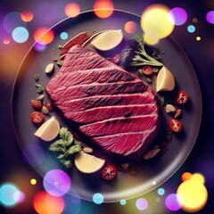 Grilled Steak with French Fries and barbecue party. sweet A delicious and satisfying meal of grilled steak, French fries