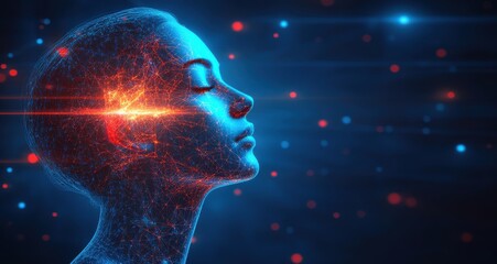 Obraz premium A woman's face is shown in a blue and red background