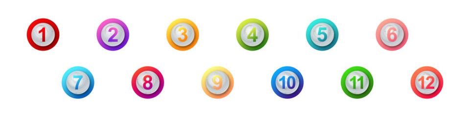 Vibrant numbered icons designed as bullet points for lists, presentations, or step markers.