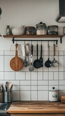 Organized kitchen scene displaying essential utensils and ingredients for cooking