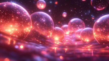 Obraz premium Enigmatic Glowing Spheres in a Cosmic Sea: A Digital Dreamscape