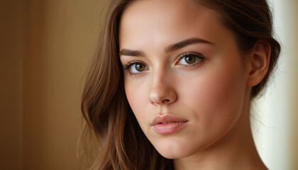Young Woman with Brown Hair, Close-up Portrait