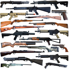 Weapons of various calibers on a white background