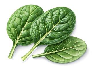 Fototapeta premium Lush vibrant spinach leaves showcasing their rich green color and detailed textures with a bright white background.