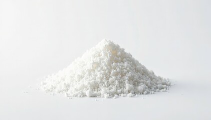 Crystalline sugar granules, bright white background, clean, sweetener