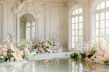 Fototapeta premium This image depicts an ethereal, dreamlike interior space, exuding a delicate and serene ambiance. 