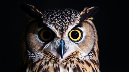 Obraz premium Majestic Owl with Expressive Eyes and Detailed Feathers in Soft Lighting – High-Resolution Stock Photo