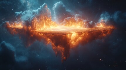 Fiery Celestial Island: A Cosmic Landscape of Fire and Ice