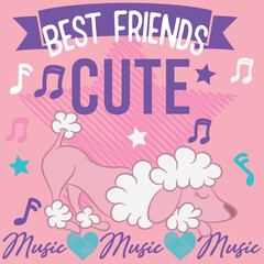 A French poodle puppy design with a college-style text embellishment, pastel colors, and patch numbers. A school and fashion design for multiple uses.