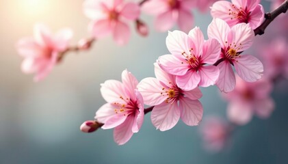 Delicate pink cherry blossoms, soft petals, gentle breeze , pink flowers, spring flowers, cherry