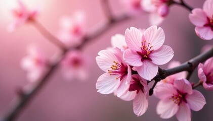 Fototapeta premium Delicate pink sakura blossoms, soft petals, gentle branches, illustration, romantic
