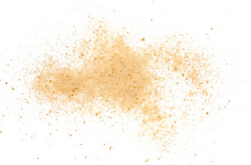 crystallized brown sugar flying, isolated on white, clipping path