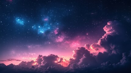 Naklejka premium Celestial Dreamscape: A Night Sky Above a Sea of Clouds