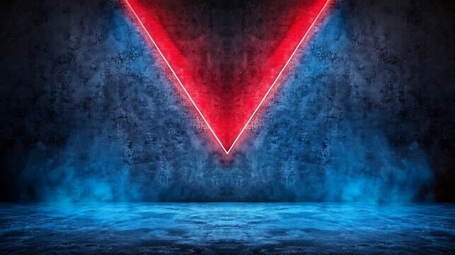 A futuristic stage background with a glowing red triangular shape