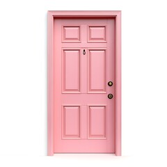 Pink closed door isolated on white background