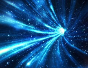 Obraz premium Blue Light Speeding Through Space Tunnel with Stars and Glowing Light