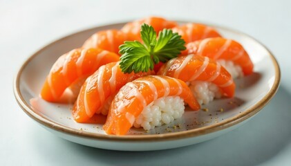 Fresh sushi platter, vibrant colors on pristine white , sushi, ginger, restaurant