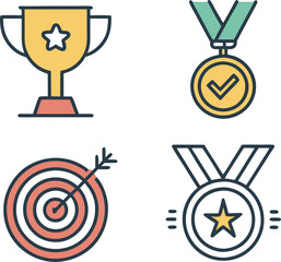 Goal Achievement Icons Set – Editable Stroke Vector Illustration