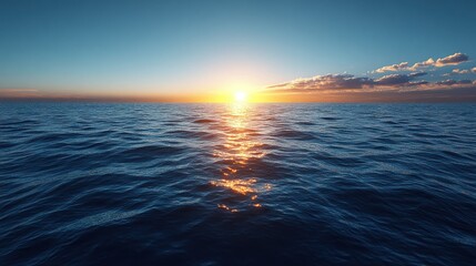 Obraz premium Serene Sunset Over the Ocean: A Breathtaking View of Golden Hues