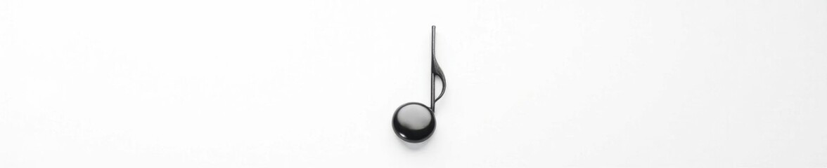 Fototapeta premium Single black musical note, stark white backdrop, rhythm, monochrome, record