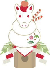 年賀状2026　午年　馬　午　鏡餅　正月　干支　かわいい　デザイン　イラスト素材