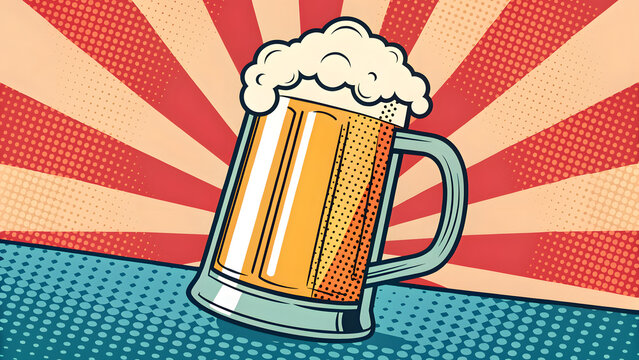 A pop art retro stock illustration with beer mug in a comic book style imitation