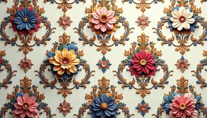 Intricate floral damask pattern in muted tones, damask, subtle, cream