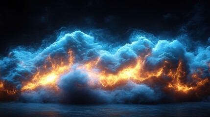 Fototapeta premium Fiery Cloudscape: A Digital Masterpiece of Celestial Inferno and Azure Serenity