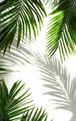 The shadow of palm leaves on a white background