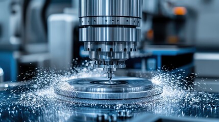 A close-up of an advanced CNC machine cutting metal with precision.