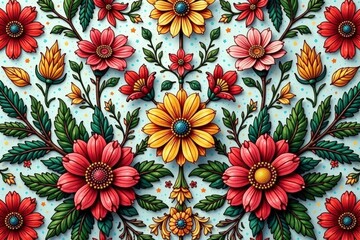 Intricate floral textile design, repeating seamlessly , spring, elegant, blossom
