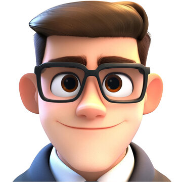3D Portrait of Cheerful Man with Glasses in Formal Attire and White Background