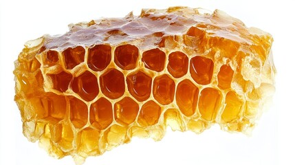 Honeycomb with golden honey showcasing hexagonal cells harvested from beehive during summer