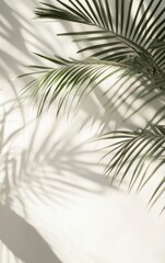 Obraz premium Palm Leaf Shadow Casting on White Wall in Minimalist Still Life