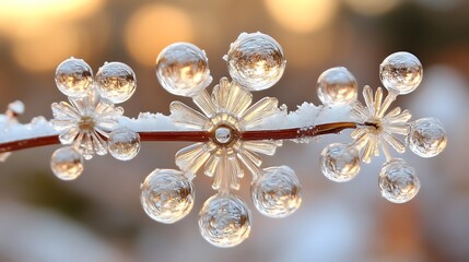 Fototapeta premium Crystal Ice Formations Adorned on a Delicate Brown Plant Stem