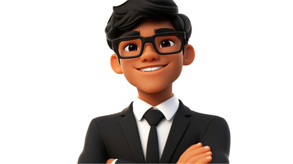 Obraz premium 3D Render of a Smiling Businessman in Suit and Glasses Isolated Background