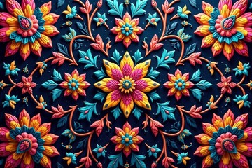 Intricate paisley floral pattern, vibrant hues, art, background