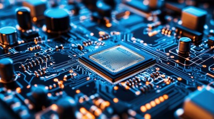 A close-up of nanotechnology circuits in an advanced computer processor.