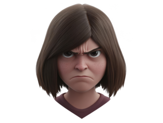3D Render of Angry Woman Portrait with Brown Hair and Freckles Isolated