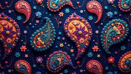 Intricate paisley pattern in rich jewel tones , design element, seamless