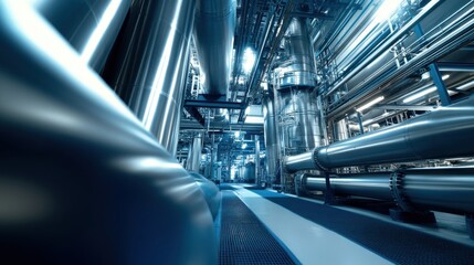 Obraz premium A complex network of industrial pipes transferring chemical fluids.