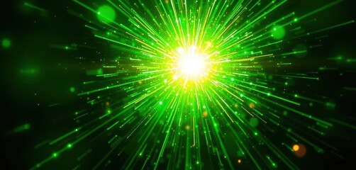 Emerald green light explosion, glittering with vibrant sparkles, beam, nebula