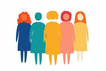 Colorful silhouettes of diverse women representing body positivity and inclusivity in fashion, showcasing varied hairstyles and outfits, perfect for seasonal health campaigns