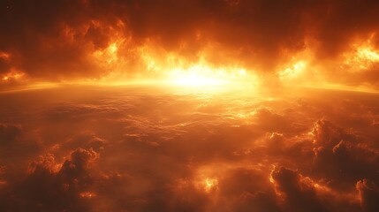 Fototapeta premium Dramatic sunset illuminating a fiery sky above layered cloud formations